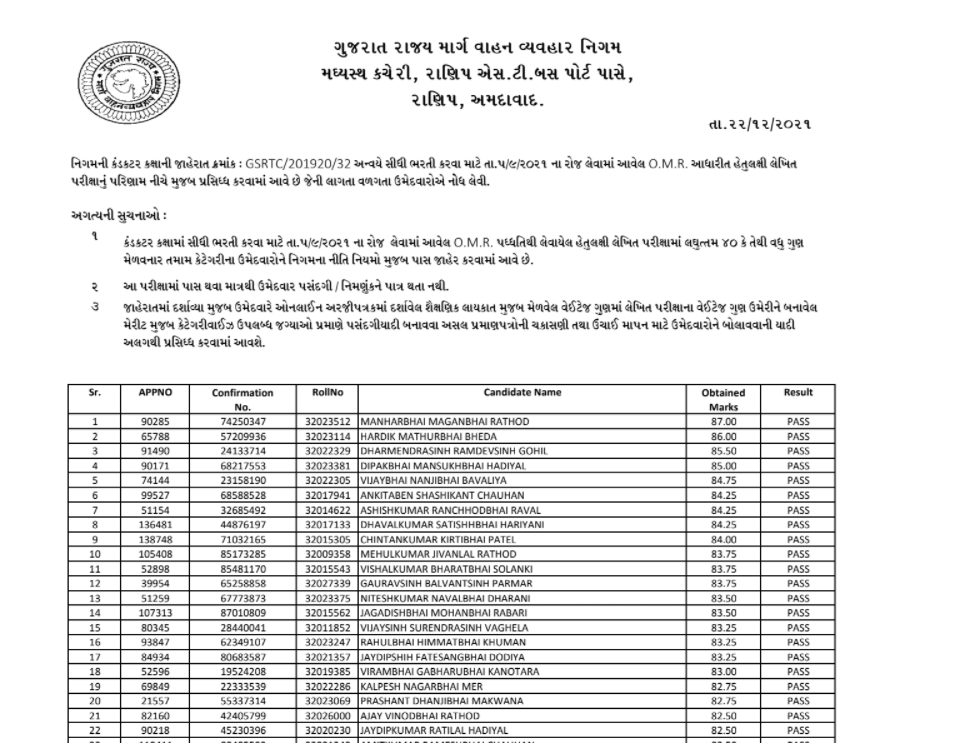 GSRTC Conductor Exam result 2021.png